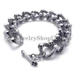 Bracelet Tendance En Titane Avec Têtes De Mort