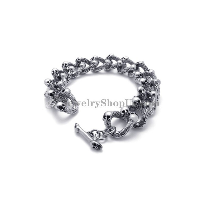 Bracelet Tendance En Titane Avec Têtes De Mort