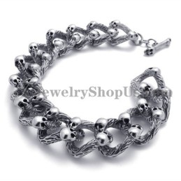 Bracelet Tendance En Titane Avec Têtes De Mort