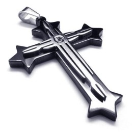 Collier Avec Pendentif Croix En Titane Pur Noir Pour Homme (Neuf)