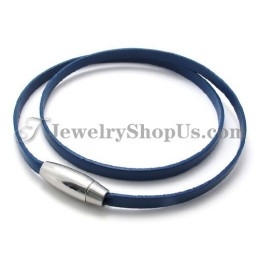 Bracelet Tendance En Cuir Bleu Avec Titane