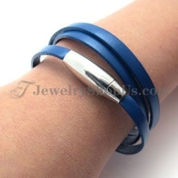 Bracelet Tendance En Cuir Bleu Avec Titane
