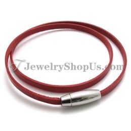 Bracelet Tendance En Cuir Rouge Avec Titane