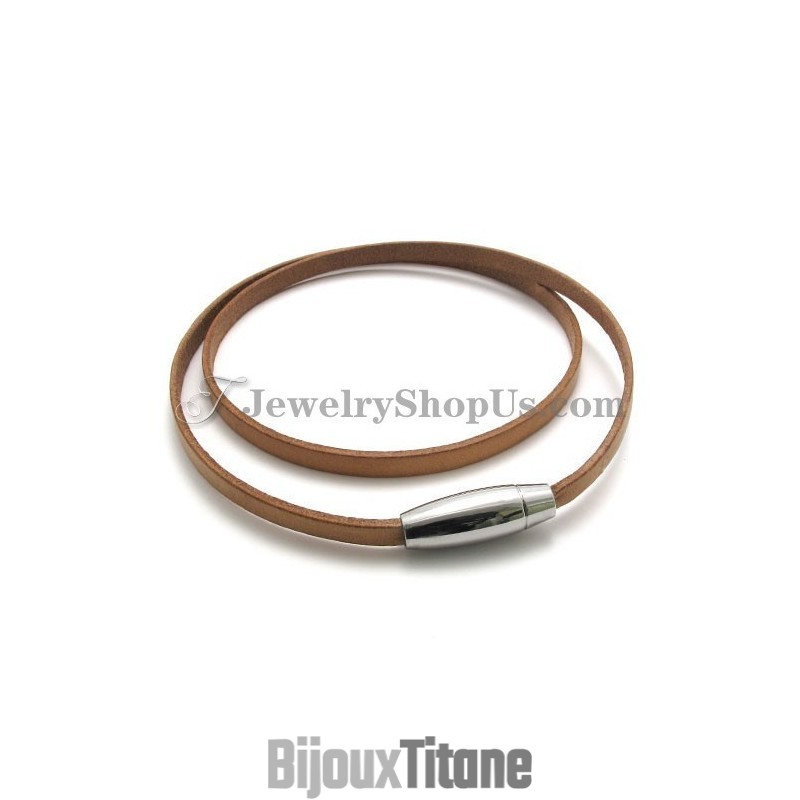 Bracelet Tendance En Cuir Marron Avec Titane Bracelet Tendance En Cuir Marron Avec Titane