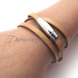 Bracelet Tendance En Cuir Marron Avec Titane