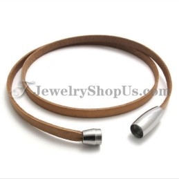 Bracelet Tendance En Cuir Marron Avec Titane
