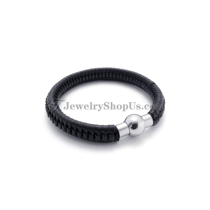 Bracelet Élégant En Titane Noir Et Cuir Bracelet Élégant En Titane Noir Et Cuir