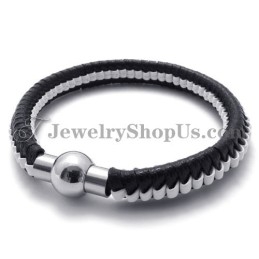 Bracelet Élégant En Cuir Titane Noir Et Blanc