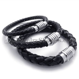 Bracelet Élégant En Titane Noir Et Cuir