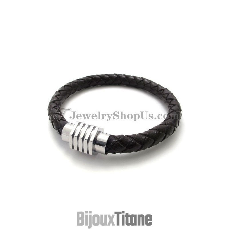 Bracelet Tendance En Titane Avec Cuir Bracelet Tendance En Titane Avec Cuir