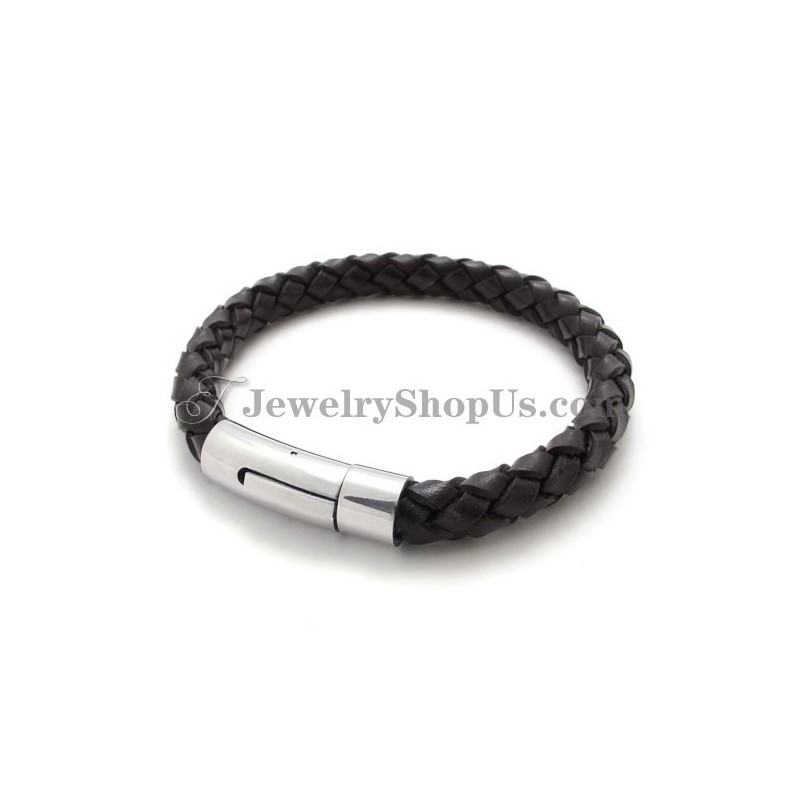 Bracelet Tendance En Cuir Marron Et Titane Bracelet Tendance En Cuir Marron Et Titane