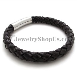Bracelet Tendance En Cuir Marron Et Titane