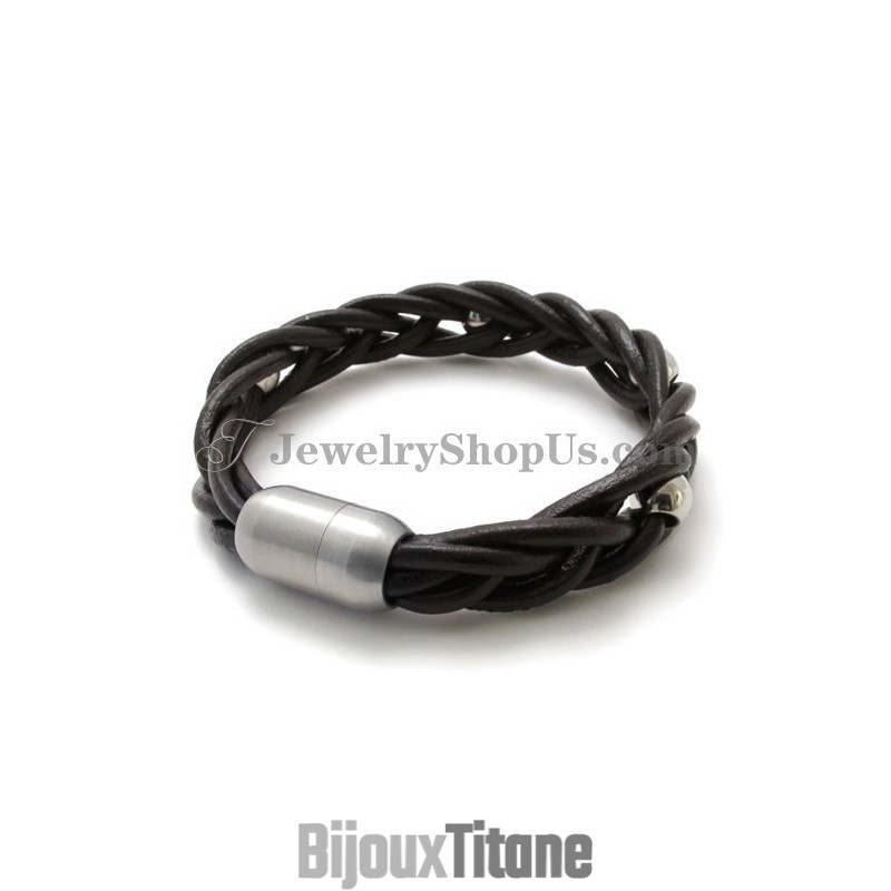 Bracelet Tendance En Cuir Et Titane