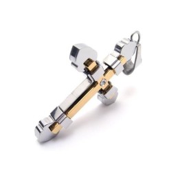 Collier Avec Pendentif Croix En Titane Pur Doré Pour Homme (Neuf)