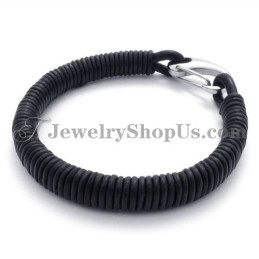 Bracelet Tendance En Cuir Noir Et Titane