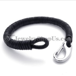 Bracelet Tendance En Cuir Noir Et Titane