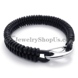 Bracelet Élégant En Cuir Et Titane