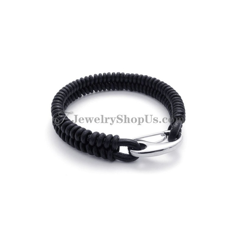 Bracelet Élégant En Cuir Et Titane