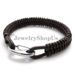 Superbe Bracelet Marron En Titane Et Cuir
