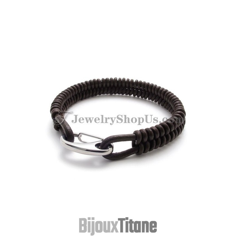 Superbe Bracelet Marron En Titane Et Cuir Superbe Bracelet Marron En Titane Et Cuir