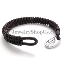 Superbe Bracelet Marron En Titane Et Cuir