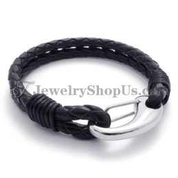 Bracelet Élégant En Cuir Et Titane