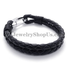 Bracelet Élégant En Cuir Et Titane
