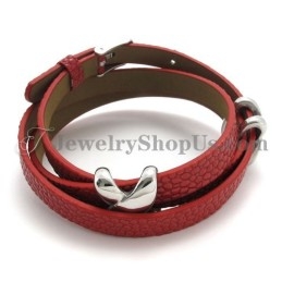 Bracelet Tendance En Cuir Rouge Avec Titane