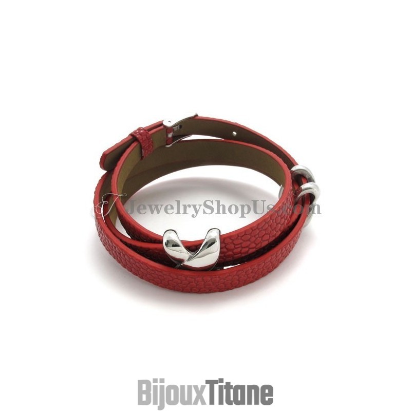 Bracelet Tendance En Cuir Rouge Avec Titane Bracelet Tendance En Cuir Rouge Avec Titane