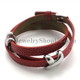 Bracelet Tendance En Cuir Rouge Avec Titane