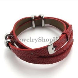 Bracelet Tendance En Cuir Rouge Avec Titane