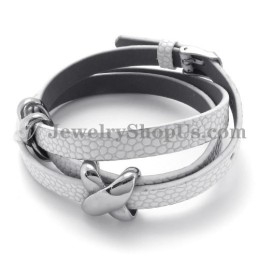 Bracelet Tendance En Cuir Blanc Avec Titane