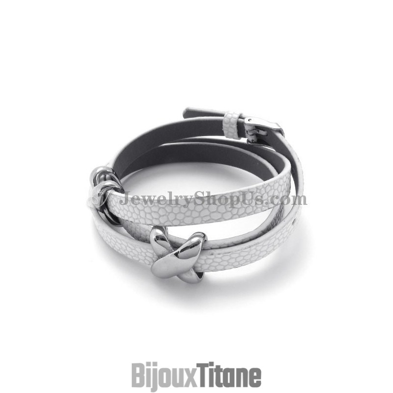 Bracelet Tendance En Cuir Blanc Avec Titane Bracelet Tendance En Cuir Blanc Avec Titane