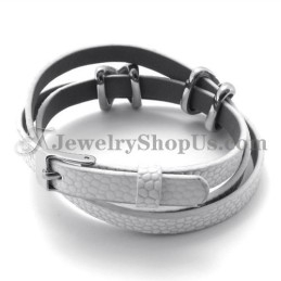 Bracelet Tendance En Cuir Blanc Avec Titane