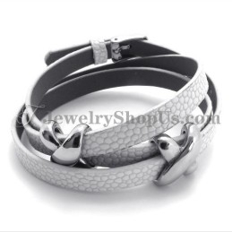Bracelet Tendance En Cuir Blanc Avec Titane