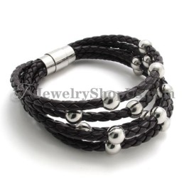 Bracelet Tendance En Cuir Marron Avec Titane