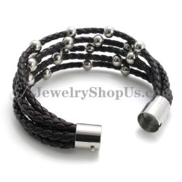 Bracelet Tendance En Cuir Marron Avec Titane