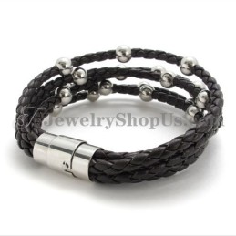 Bracelet Tendance En Cuir Marron Avec Titane