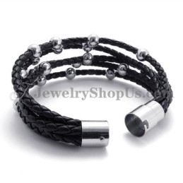 Bracelet Tendance En Cuir Noir Avec Titane