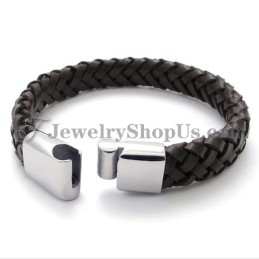 Superbe Bracelet En Cuir Et Titane