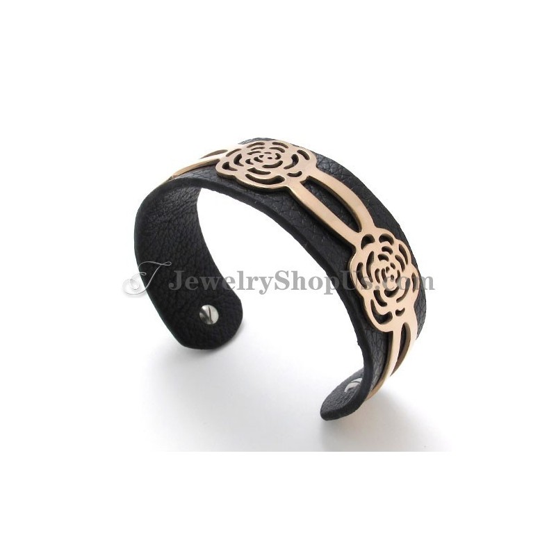 Superbe Bracelet En Cuir Et Titane