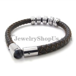 Bracelet Élégant En Cuir Noir Et Titane