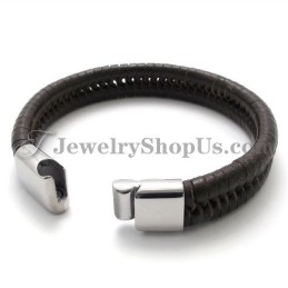 Bracelet Élégant En Titane Marron Avec Cuir