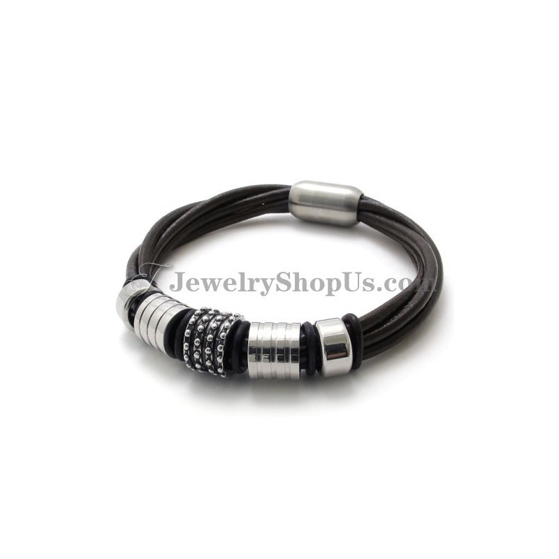Bracelet Élégant En Cuir Marron Avec Titane Bracelet Élégant En Cuir Marron Avec Titane