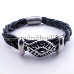Bracelet Tendance En Cuir Et Titane