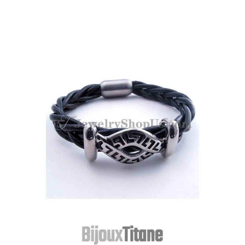 Bracelet Tendance En Cuir Et Titane