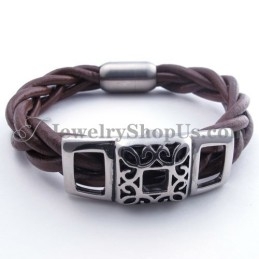 Bracelet Tendance En Cuir Titane Marron