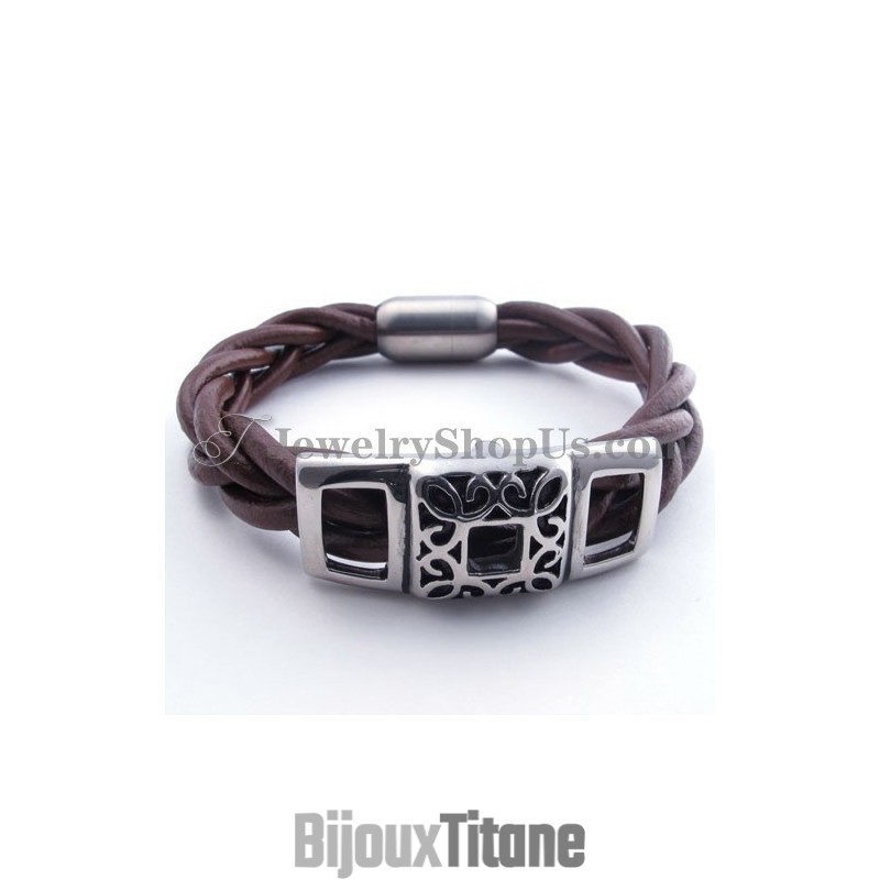 Bracelet Tendance En Cuir Titane Marron