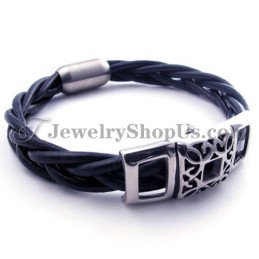 Bracelet Élégant En Cuir Et Titane