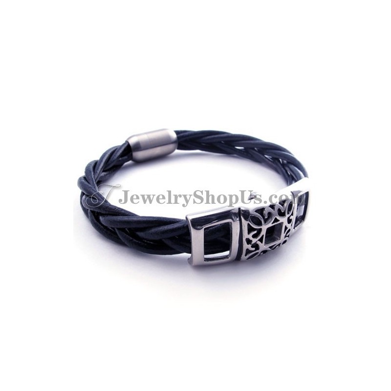 Bracelet Élégant En Cuir Et Titane Bracelet Élégant En Cuir Et Titane